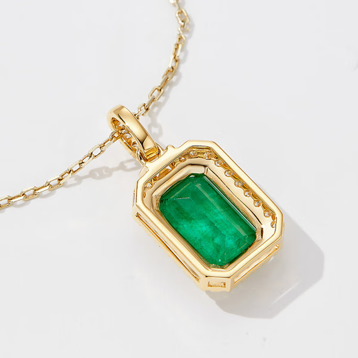 HEEKAIYI emerald gemstone necklace women's diamond pendant luxury jewelry Chinese Valentine's Day birthday gift for wife and girlfriend 18K gold emerald necklace (approx. 1.6ct)