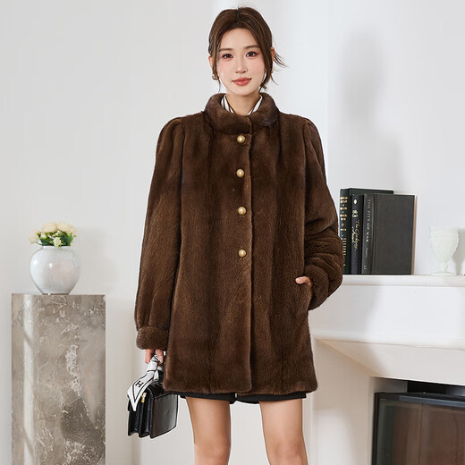
Winter home brand imported fur mink coat for women whole mink medium-length stand collar mink fur coat for women 2024 new style brown L 120Jin [Jin equals 0.5 kg] below