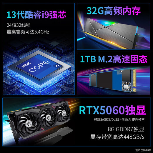Пять цветных рыб 13-го поколения Core i9-13900HX RTX5060 8G Дискретный дисплей 32G+1 ТБ настольный компьютер на рабочем компьютере настольный хост Коммерческий офис Коммерческий офис Полный