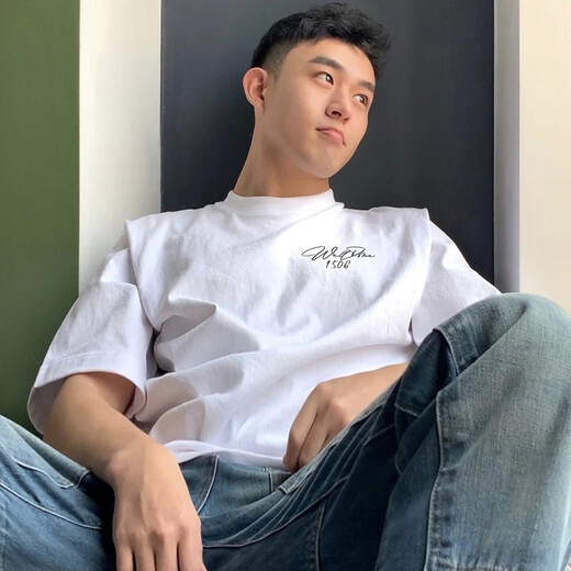 Gengxi Gengxi Nische Trendy Brand American Sommer Lose Männer weiße halbe Ärmeln Kurzärärmelte T-Shirt gut traditionelle chinesische 1506 kurzärmelige Weiße S
