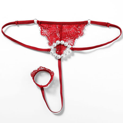 Herren-Tanga sexy transparente Spitzenring Öffnen von Perlen T-Trousser elastischer Taille Hohlhöhle Unterwäsche T-401 Red One Size