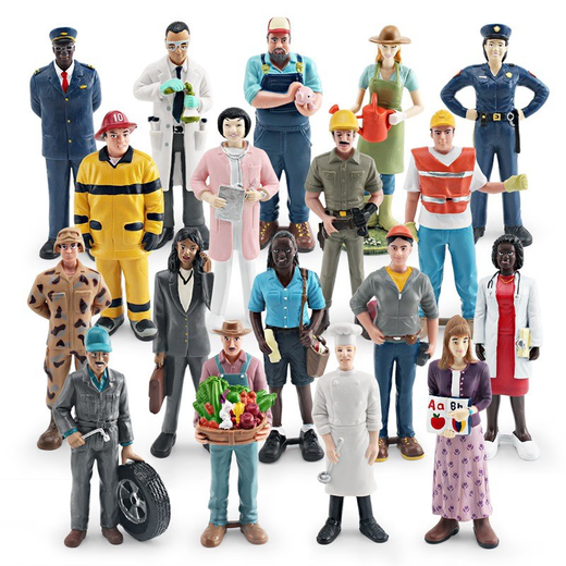 18 types de modèles de poupées simulées enseignants, chef, réparateur automobile, médecin, infirmière en incendie Ornements pour enfants