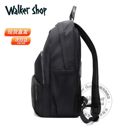 Walker Shop【2025年新款】双肩包韩版简约背包防泼水尼龙牛津布旅行电脑包 黑色15.6寸(43*32*13CM)