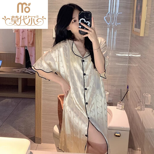 Modal Internet Celebrity Nighth Extown für Frauen im Sommer Dünn Ice Seide kurzärmelige Hemd für Frauen im Sommer coole Seide Dicke Heimkleidung CWS-9901# M [75-Jin [Jin ist 0,5 kg]]