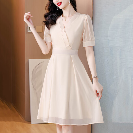 OLJ high-end brand dress for women in summer 2025 new design, fashionable, comfortable, waist-hugging simple and atmospheric skirt Pink XL 115-130Jin [Jin equals 0.5 kg]
