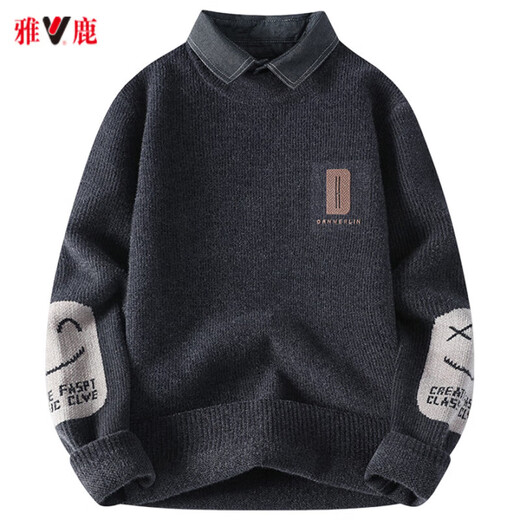 
Yalu thermal underwear fake two-piece sweater for men in autumn and winter new thickened thread fashion brand shirt collar long sleeve knit sweater M9905 black [shirt collar] M (about 80-100 Jin [Jin equals 0.5 kg] can be worn)