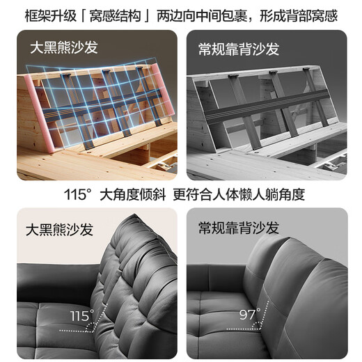 Lin's Home Furnishing Italian Retro Big Black Bear Leather Sofa Living Room 2025 New First Layer Cowhide Antique Furniture PS720 Black Brown | 2.96m | Thickened First Layer Cowhide