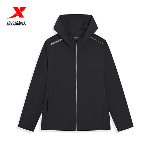 XTEP double-layer soft shell windbreaker men's autumn new sports thin coat jacket top outdoor cycling suit black XL