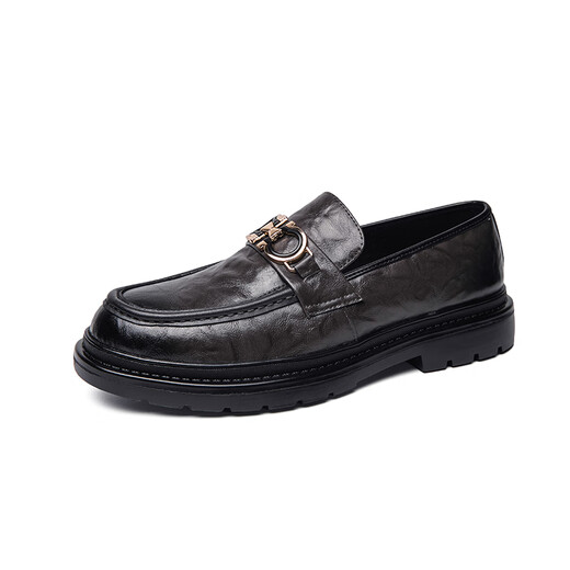 Baiguanli.com Fangshi Store Flag Genuine Leather One-Pick Men's Loafers Lazy Trendy Spring Men's Shoes British Casual Leather Shoes Korean Style Doudou Shoes Men 3518 Black T.S.L Genuine Leather Style 38
