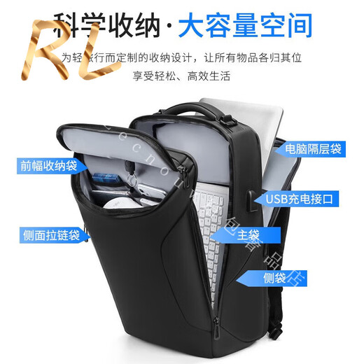 Goldwini Rl Light Luxury Brand Mill Mackpack Gran capacidad de alta gama Empresa impermeable Viajes de negocios Ligeros livianos Black