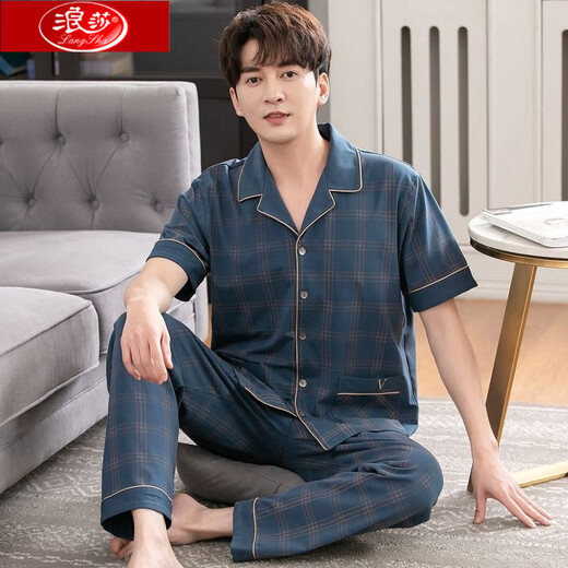 浪莎睡衣男士夏季短袖纯棉薄款宽松男款中青年家居服套装 691(棉) L (建议90-125斤)