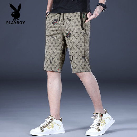 花花公子（PLAYBOY）夏季休闲短裤男冰丝男装中裤男士五分裤休闲裤2025新款七分裤裤子 JS-1585黑色(单件装) 28 【100-109斤】