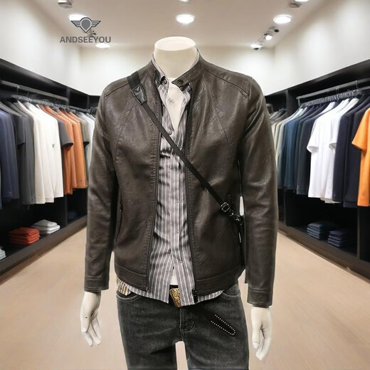 ANDSEEYOU trendy brand men's leather jacket winter new British style slim motorcycle leather jacket coat boutique national fashion men's clothing black XL