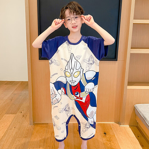 冬雾儿童连体睡衣童夏季短袖薄款纯棉蛋仔孩防踢被家居服 9928-蛋仔 6码[身高80-90cm体重25-30 均码