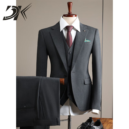 DK high-end men's one-button suit suit men's spring and autumn slim coat business casual formal dress small suit one-button tea gray (suit + trousers) 4XL 58 (158-175Jin Jin equals 0.5 kg)