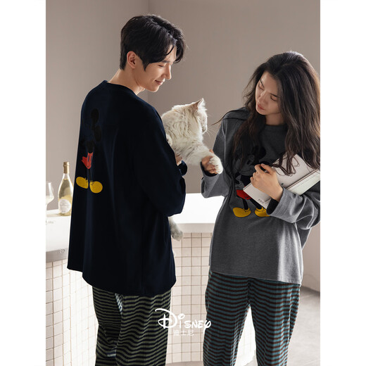 Benny Bear Beiyan Disney Mickey couple pajamas for women spring and autumn new soft cotton long-sleeved suit can be worn outside men's home clothes C20963 women's size L