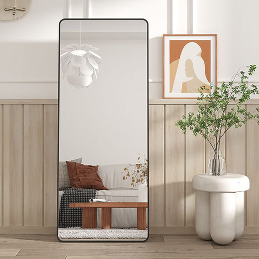 穿衣镜全身镜落地镜壁挂镜挂门服装店试衣镜挂穿一体简约北欧风 【圆角】典雅白150*40cm 送货上门