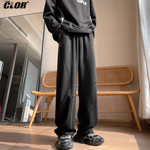 CLOR straight sweatpants men's autumn and winter men's sports casual trousers loose and versatile machete pants CL81 black 2XL