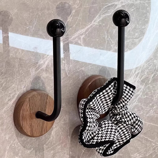 Added walnut wood hair ties, hair bands, hair rope storage hooks, no punching hooks, wall hanging jewelry hair accessories clips, rubber band sticky hooks, two walnut wood rope hair band racks