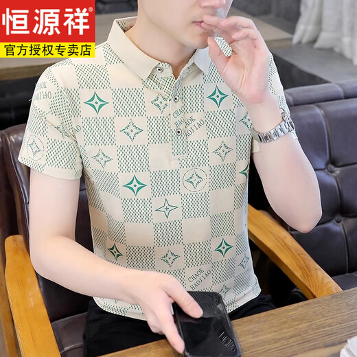 恒源祥休闲百搭翻领Polo小衫潮流字母印花男士短袖t恤2025夏季新款上衣 【父亲节礼物】F9226黑色  M (约90-105斤可穿)