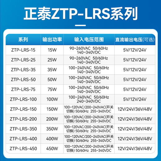 Zhengtai LRS Alimentation de commutation de commutation 220 à 5V12V24V36V48V DC 5A Transformateur de surveillance lumineuse S-350W LRS-350-24 [24V / 14.6A] 3519