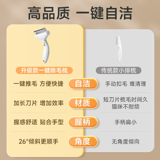 GERTHRON German pet knot-opening comb for cats, special de-floating comb for dogs, thinning bristle artifact, stainless steel cat hair, one-click hair removal and knot-opening comb (ivory white)