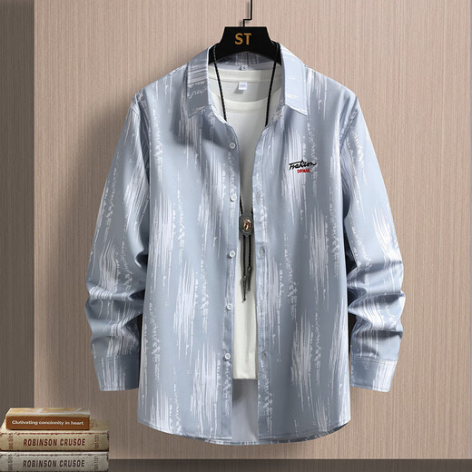 
Playboy (PLAYBOY) summer men's long-sleeved ultra-thin shirt jacket American loose high-end draping ice silk cool sunscreen shirt 6173 gray M 90-110Jin [Jin equals 0.5 kg]