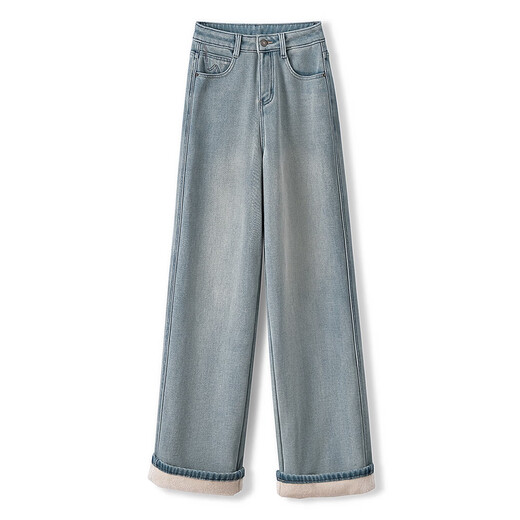 Sibaishe High Waist Jeans 2025 Winter New Women's Retro Washed Slim Fit Velvet Wide Leg Pants