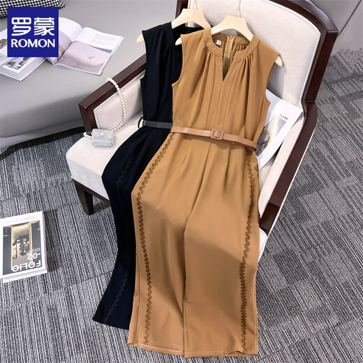 ROMON summer women's jumpsuits and versatile trendy casual pants loose and slimming new fashionable wide-leg pants sleeveless jumpsuits black jumpsuit S recommended 80-100 Jin [Jin equals 0.5 kg]