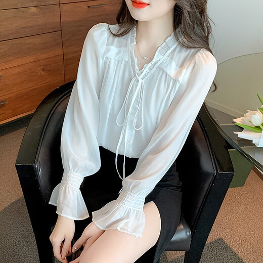 
Star Bellie 6187 Very Fairy Chiffon Top Design Female Niche Female Style Gentle Super Fairy Ruffle Shirt White S