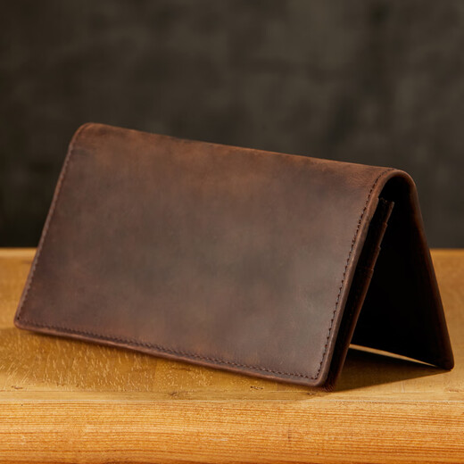 GPHF Japanese handmade genuine leather men's wallet ultra-thin long cowhide multi-card wallet two-fold simple retro men's bag light brown