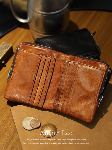 Atelierleo Gemüse gebräuntes Leder Brieftasche Herren echtes Leder Kurzer Retro vertikaler Multi-Karten-Führerschein Kuhleder Wallet KW-6198H Kaffeefarbe