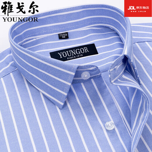 雅戈尔旗舰官方店男士短袖衬衫夏季纯棉商务休闲职业装抗皱免烫中年条纹 DX6628 42 建议【160-170斤】