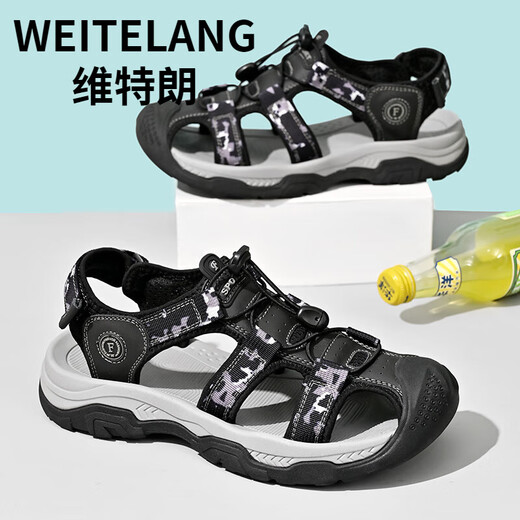 WEITELANG维特朗夏季包头凉鞋男士2025新款防臭防水外穿两用防滑沙滩鞋凉拖鞋 9898黑色 39