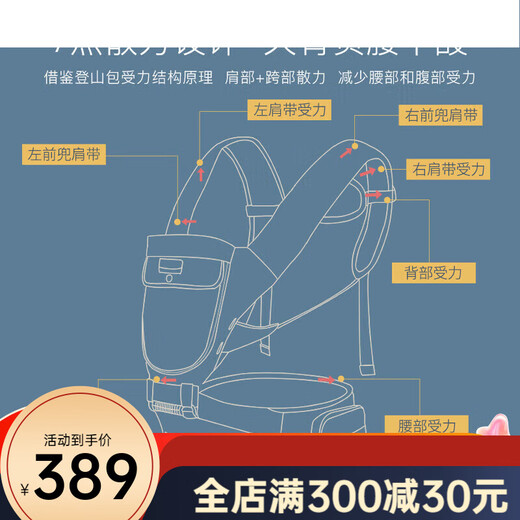 南极人婴儿背带前抱式抱娃神器前后两用背婴带多功能宝宝坐凳腰凳 [透气经典款]薄荷绿-可收纳