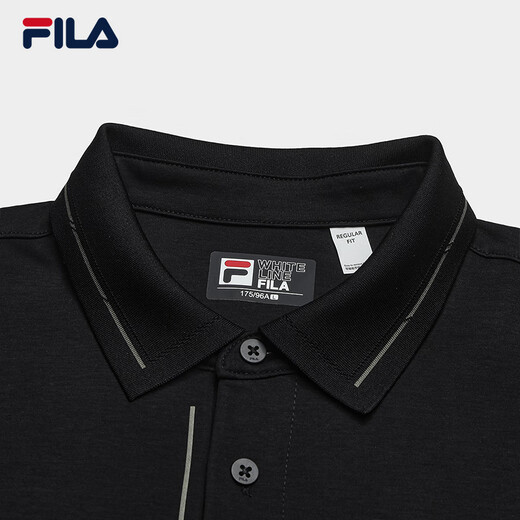 FILA Official Men's Knitted Long-Sleeved POLO Shirt 2025 Autumn New Fashion Casual Basic Top True Black-BK M 170/92A/M