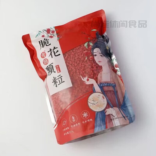 Shihuaiqichu rote knusprige Blumenkörner 250 g knusprige Körner knusprige Früchte Hotel kommerzielle Litschi-Garnelenbällchen rote gelbe knusprige Körner 250 g