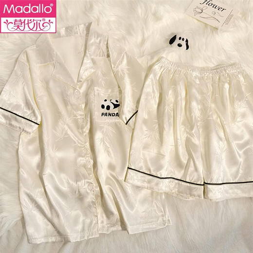 
Modal Panda Ice Silk Pajamas for Women in Summer Thin Short Sleeve 2025 New Cardigan Cute Home Clothing Set #YX-9227 Polka Dot 2XL [128-145Jin[Jin equals 0.5 kg]]