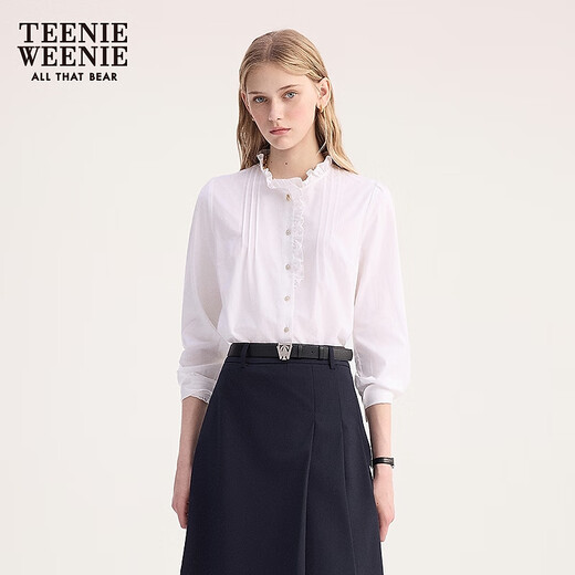Teenie Weenie Bear Women's Shirt 2025 Autumn New Simple Elegant Girly Fungus Collar Shirt