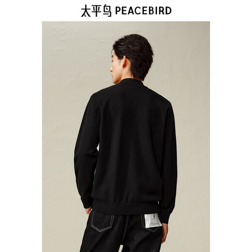 Peacebird men's sweater winter solid color half turtleneck skin-friendly velvet bottoming sweater multi-color warm sweater black second batch L
