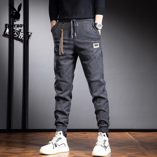 Pantalones playboy jeans casuales de moda para hombres pantalones atados a los hombres de verano seda delgada de hielo delgado nuevo pantalones de trabajo de pierna ancha regular l adecuado para 116-135jin [Jin iguala 0.5 kg] adecuado para 116-135Jin [Jin equivale a 0.5 kg]