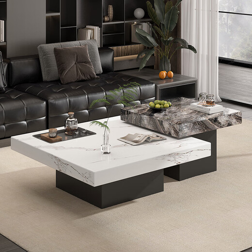 Chion Slate Coffee Table Living Room Home Italian Minimalist High-Quality Combination Tea Table 80 Venetian Brown + 50 Knight Black