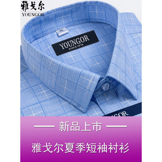 CEO雅戈尔男士短袖衬衫夏季棉免烫中年休闲商务职业正装格子衬衣服 短袖DX6629 45