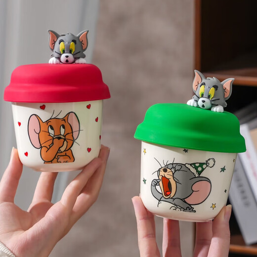Genuinely authorized Tom and Jerry cute cartoon ceramic cup for office students with silicone cover small cup mug silicone cover cup-Little Jerry 1 piece 260ml