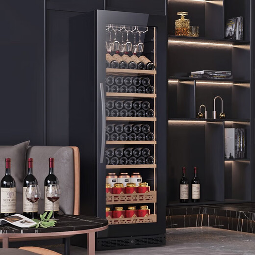 Bai Kailun red wine cabinet, first-class energy efficiency constant temperature wine cabinet, zero-embedded home commercial living room display cabinet, wine preservation refrigerator, dual temperature air-cooled frost-free tea beverage, white wine and foreign wine, dual temperature zone, hanging cup display red wine, 48 bottles LOW-E anti-fog door