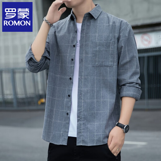 Romon Camisa de manga larga Spring y otoño Nuevo casualidad de mediana edad de mediana edad.