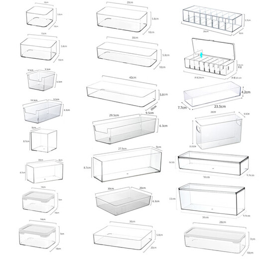 Beyzk Desktop Storage Box Cajón de cocina Partition incorporado Transparente acrílico Estación de cosmética de tiras estrechas Rectángulo 4877. Longitud transparente L Longitud media