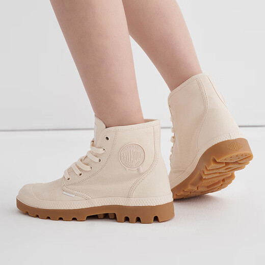 PALLADIUM Pampa HiMcr Fashionable Simple Solid Color Washing Wear-resistant and non-slip High-top Canvas Shoes Men and Women Smoke White/Light Brown 38