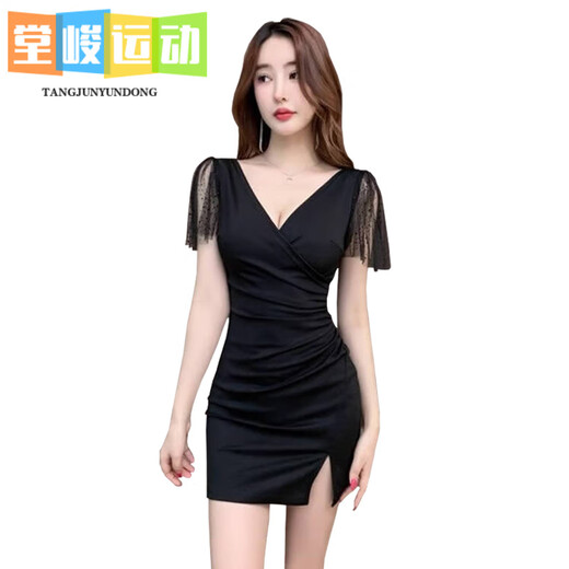 Tangjun Nightclub KTV sexy dress for women deep V dress SPA foot bath massage technician work clothes hip skirt nightclub 3883 black S suggest 80--95Jin [Jin equals 0.5 kg]