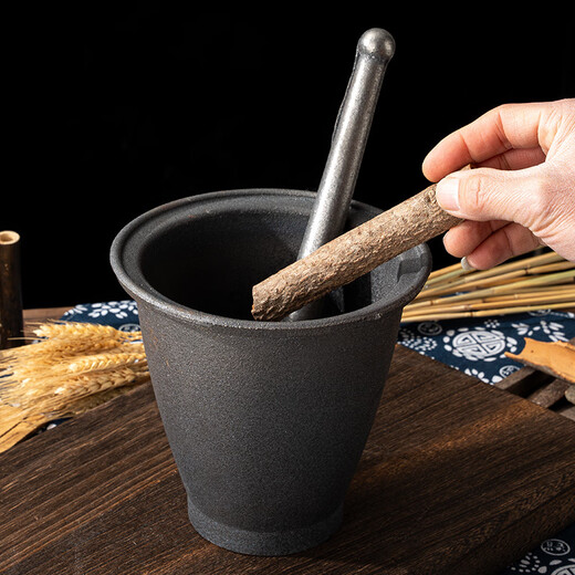 He Jiagong's old-fashioned chili pepper beating bowl, cast iron hammer, nest to nest, iron pound, Chinese medicine pound, iron pestle, mortar, medicine, cast iron thickened garlic pounding jar, extra large